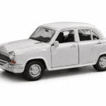 Classic White Ambassador Toy Car – Pull-Back Action, Openable Doors, Die-Cast Model