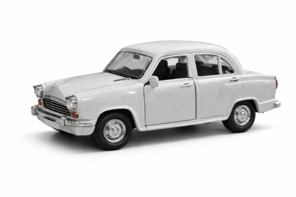 Classic White Ambassador Toy Car – Pull-Back Action, Openable Doors, Die-Cast Model